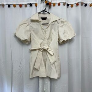 BCBG Max Azria Cream/White Puff Sleeve Top